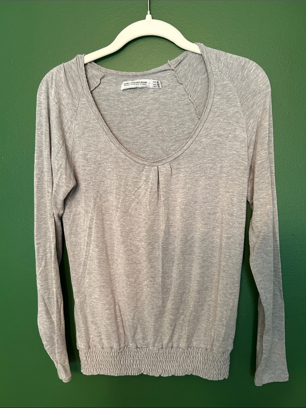 Zara Gray Long Sleeve Scoop Neck Top